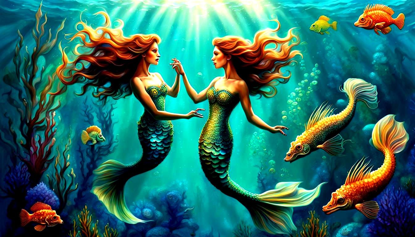 Underwater Fantasy with Mermaids and Seahorses