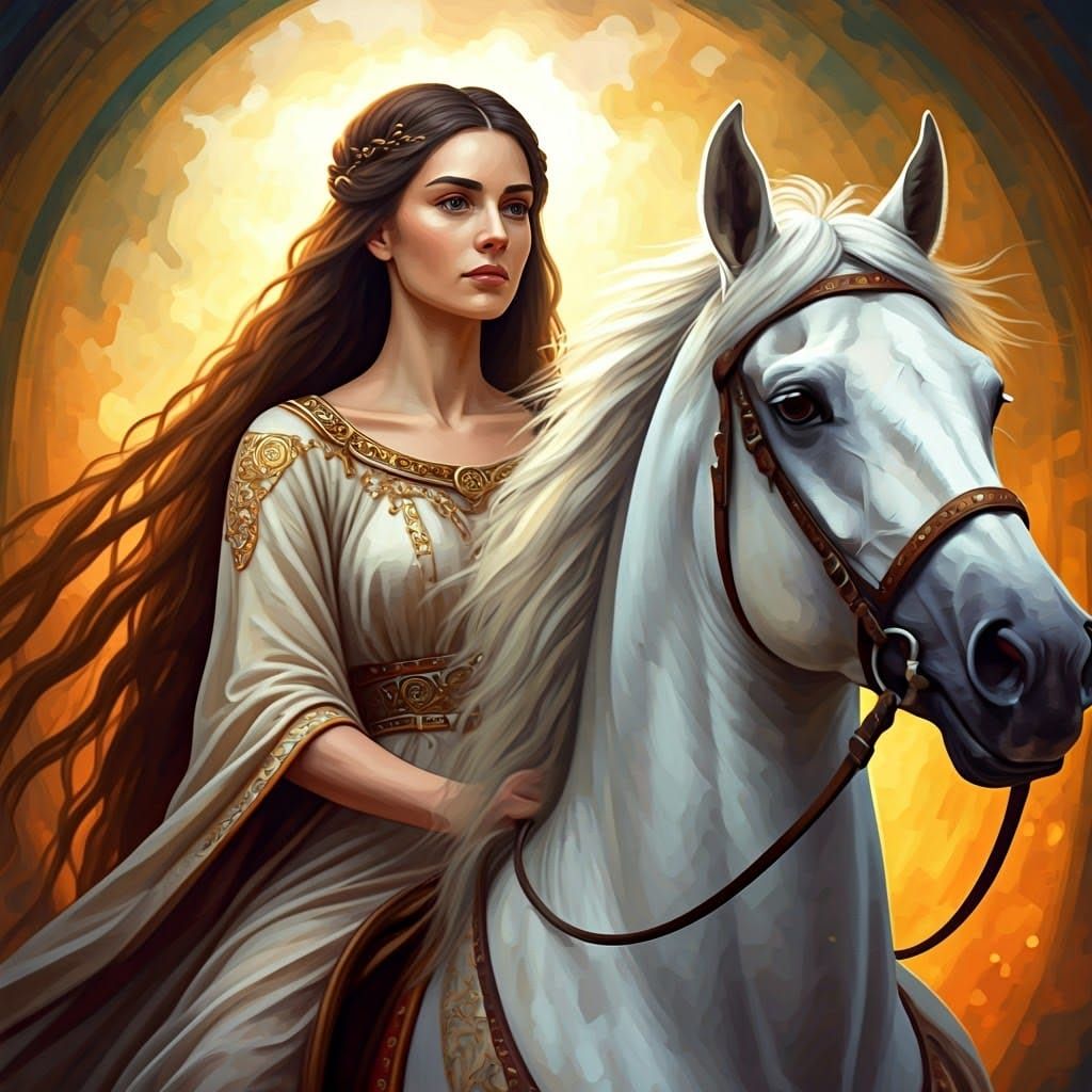 Epona Rides: Celtic Goddess in Impressionist Style