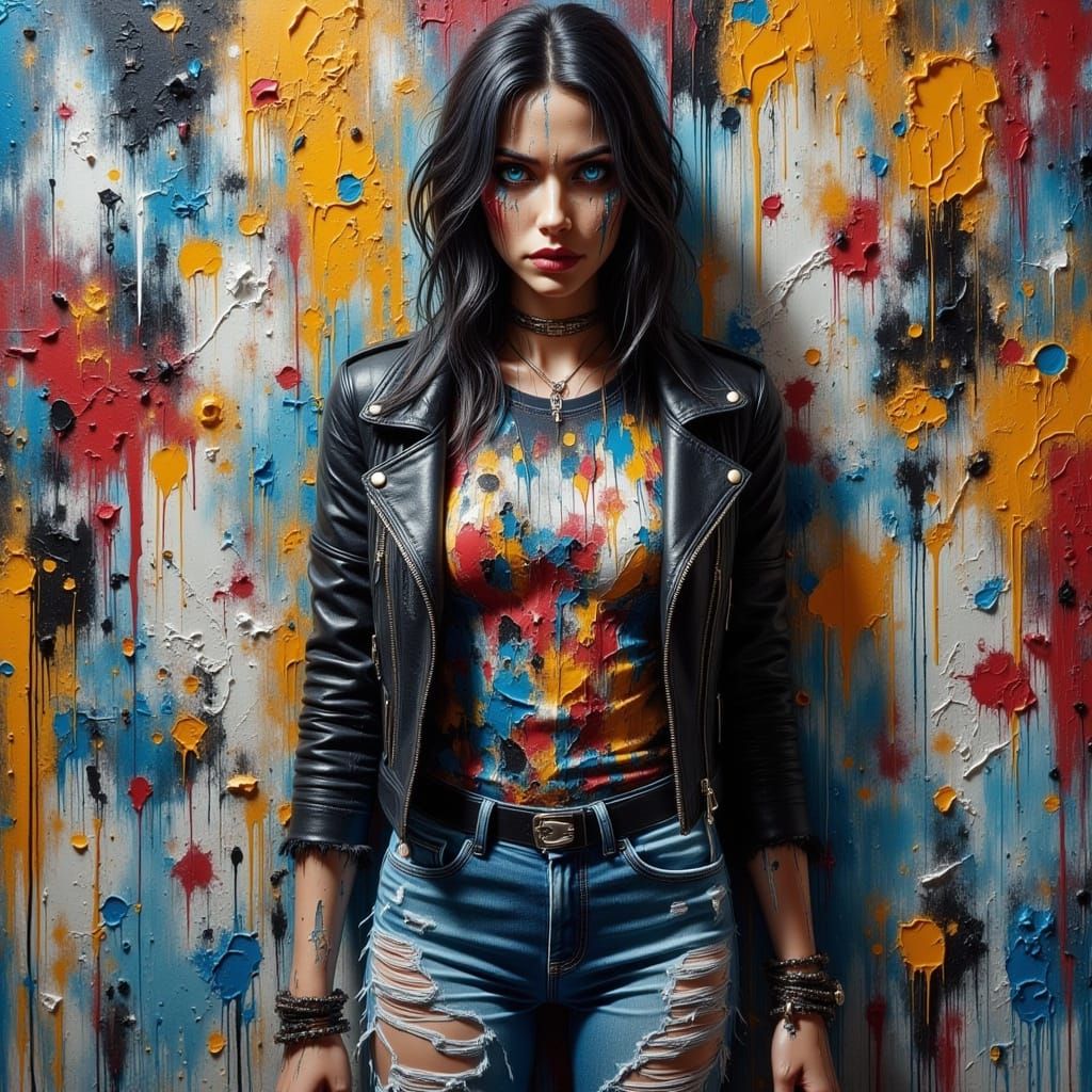 TrashPunk Girl in Front of Graffiti Wall