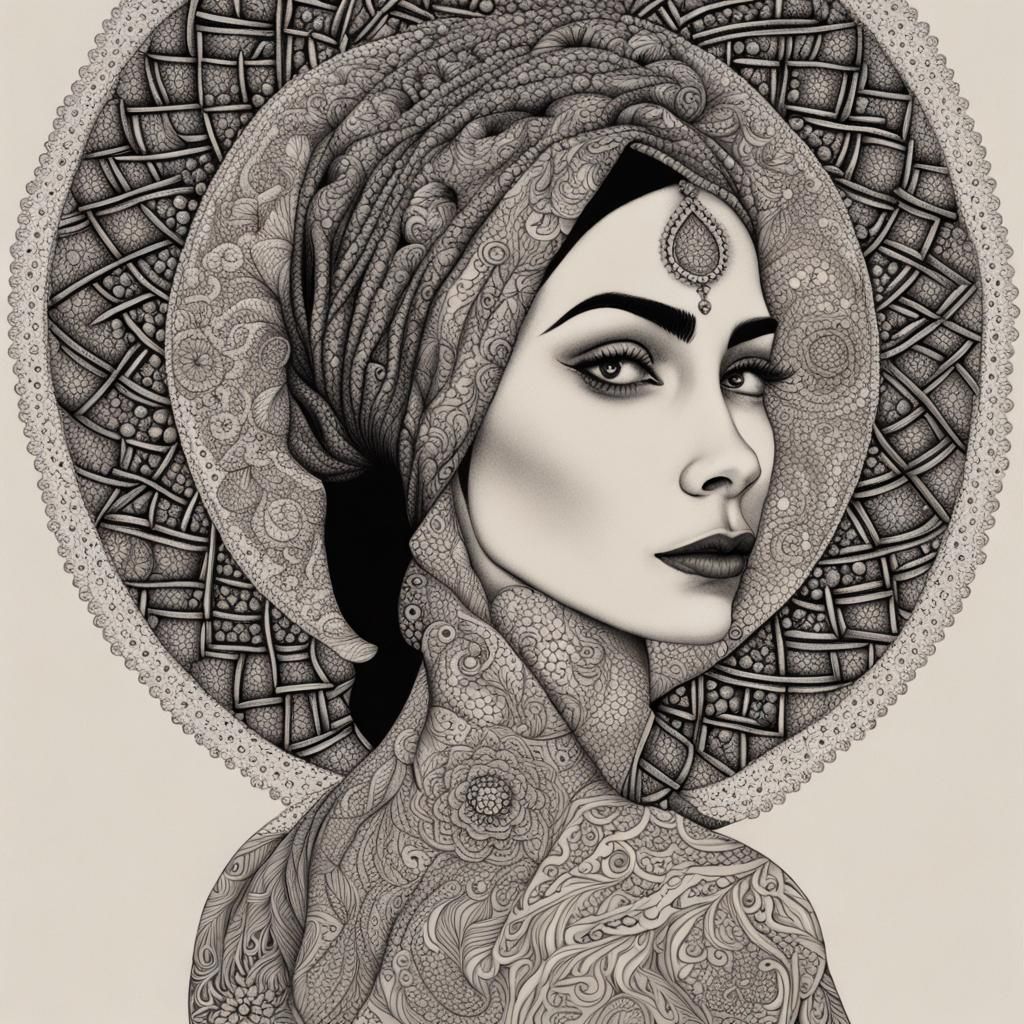 Tattooed Woman Portrait in Contemporary Art Style