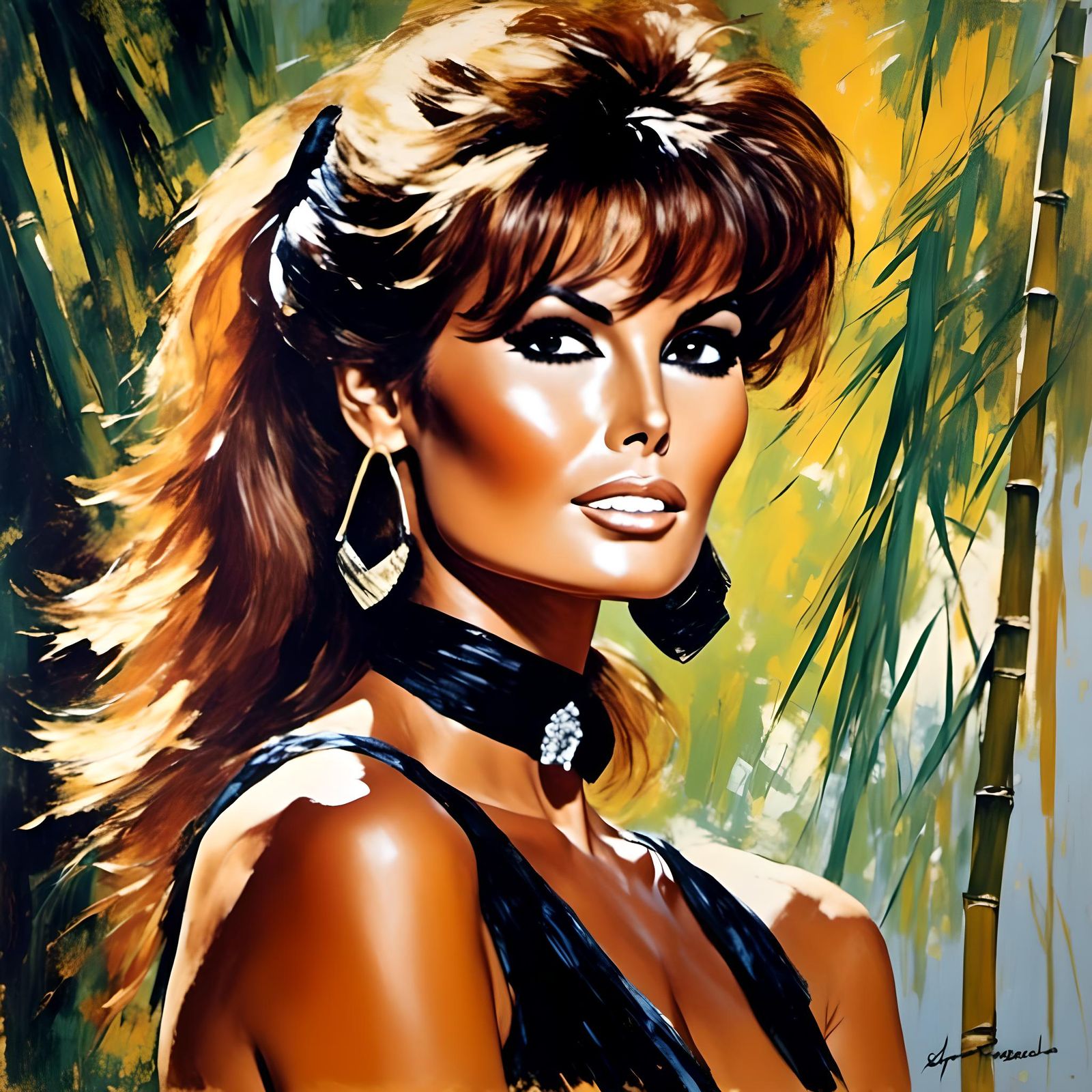 Raquel Welch Portrait in Impressionist Style