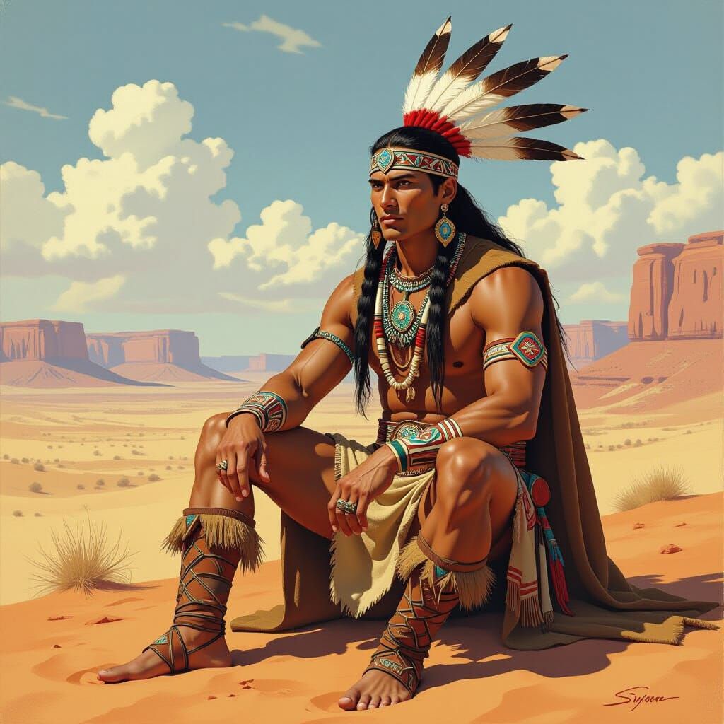 Proud Apache Warrior in Traditional Desert Landscape