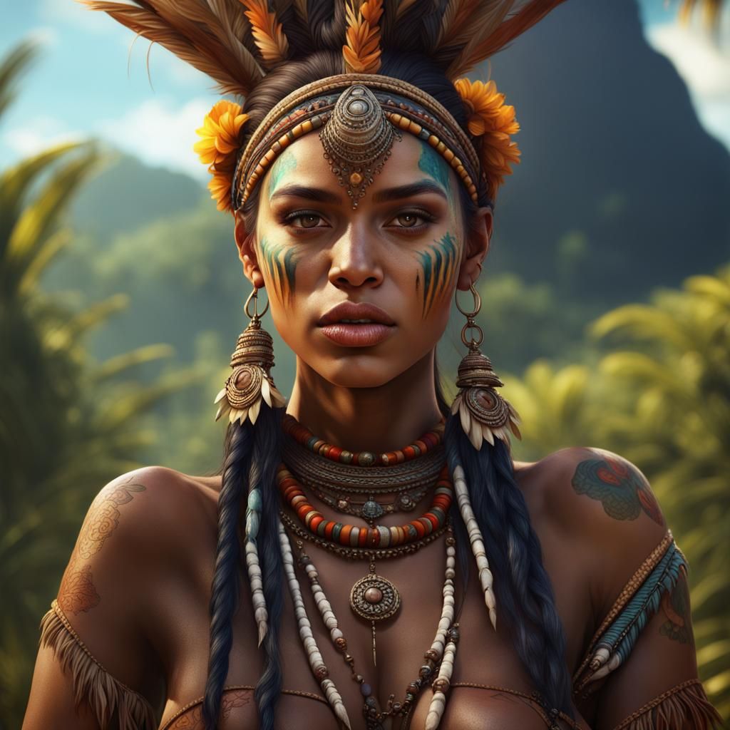 Brazilian Tribal Women Portrait in Fantasy Art Style