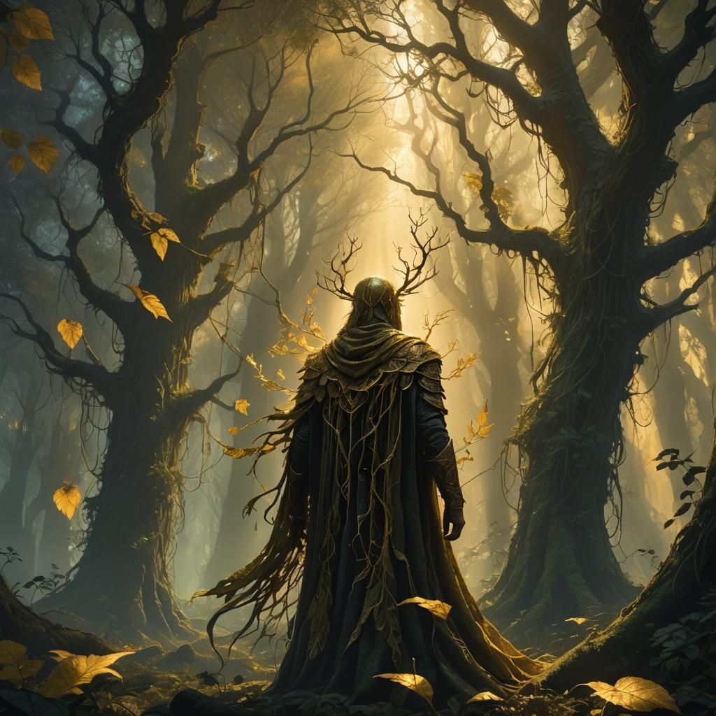 Radiant Figure in Mystical Forest: Fantasy Concept Art