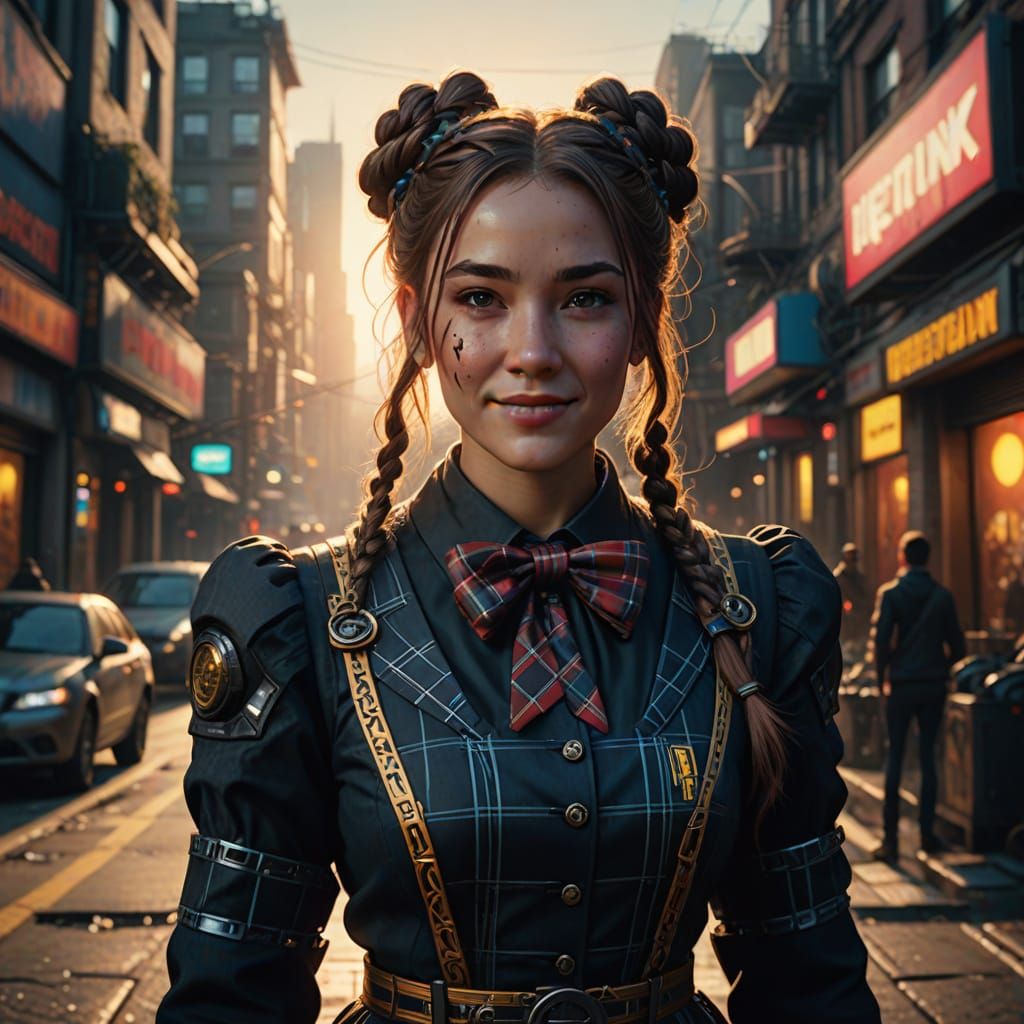 Cyberpunk Gothic Lady in Vibrant Victorian Attire