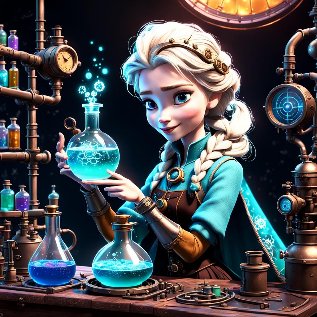 Steampunk Elsa: Disney Princess as Scientist, 3D Art