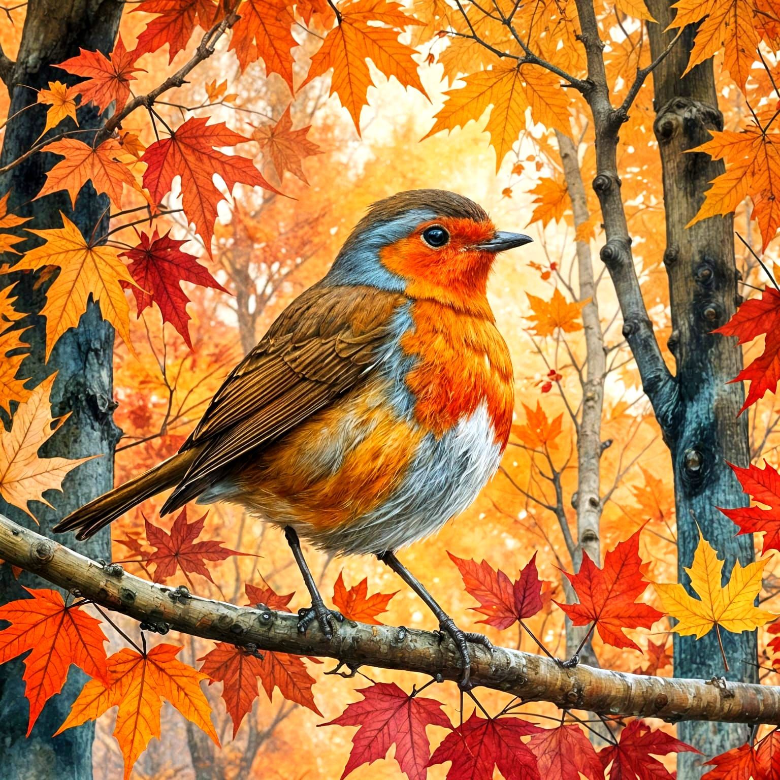 Golden Autumn Forest in Watercolour Style