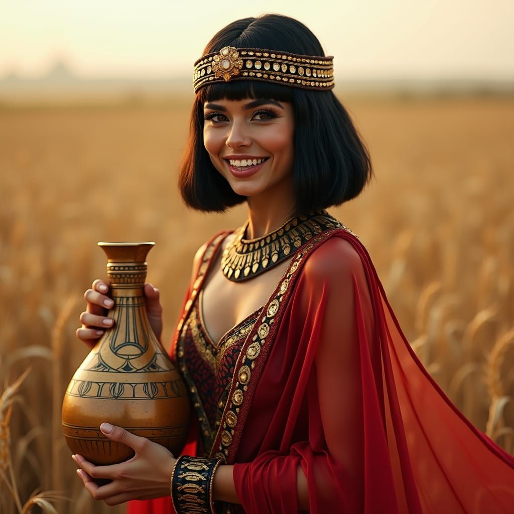 Egyptian Goddess of Beer in Ancient Nile Landscape