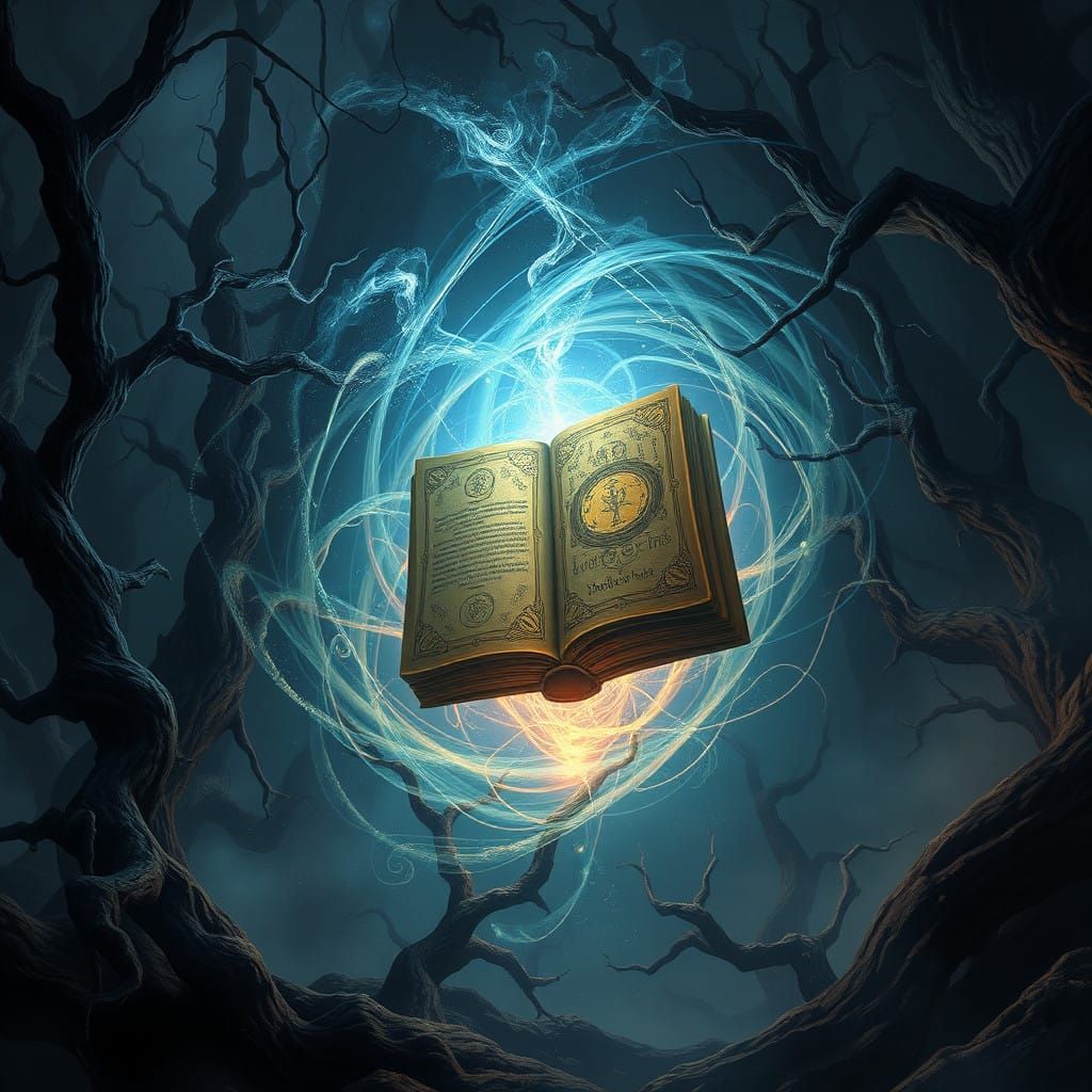 Ancient Tome Levitates in Iridescent Vortex, Fantasy Concept...