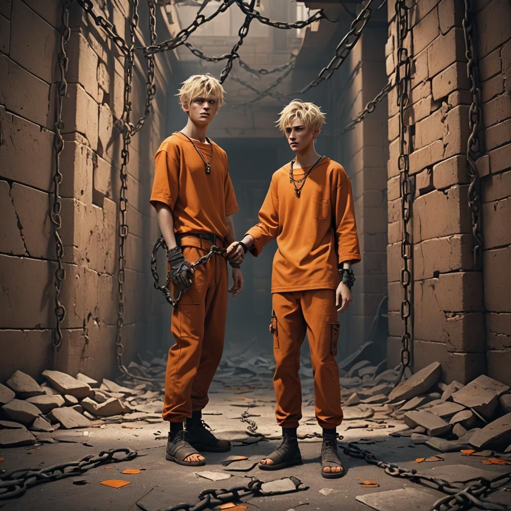 Shackled Boy in Orange Clothes: Detailed Matte Painting