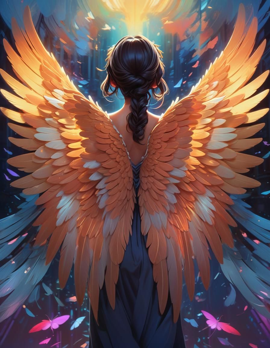 Anime Girl Portrait with Angelic Wings