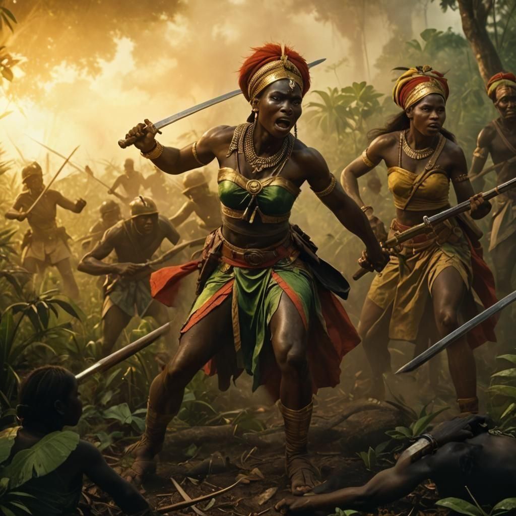 Dahomey Amazons in 19th-Century Battlefield Scene