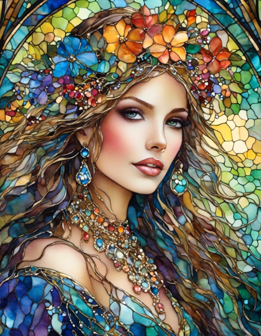 Stunning Woman in Floral Couture Portrait