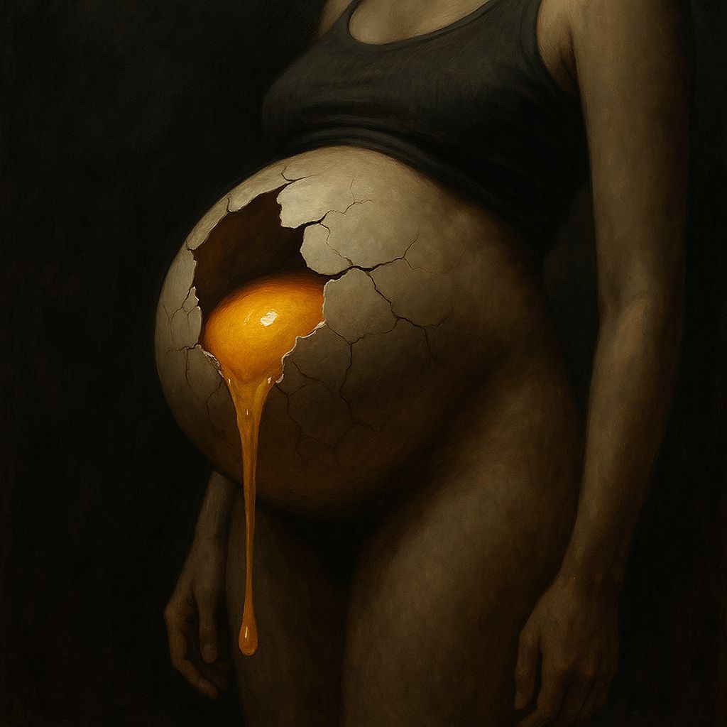 Imagine A surreal image in which the belly of a pregnant wom...