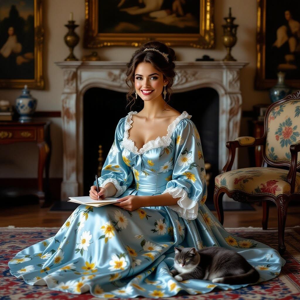 Elegant Woman Writing Letter in Hyperrealistic Style