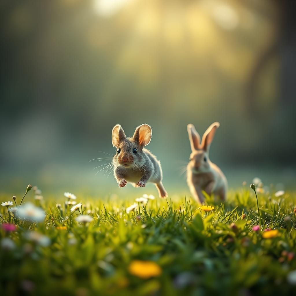 Mouse and Bunny Chase in Sunny Meadow