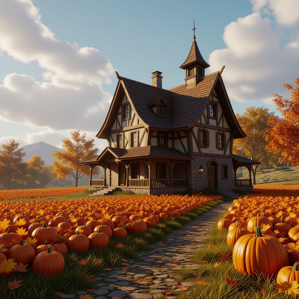 Fantastical Autumn Harvest Scene in Deep, Complementary Colo...