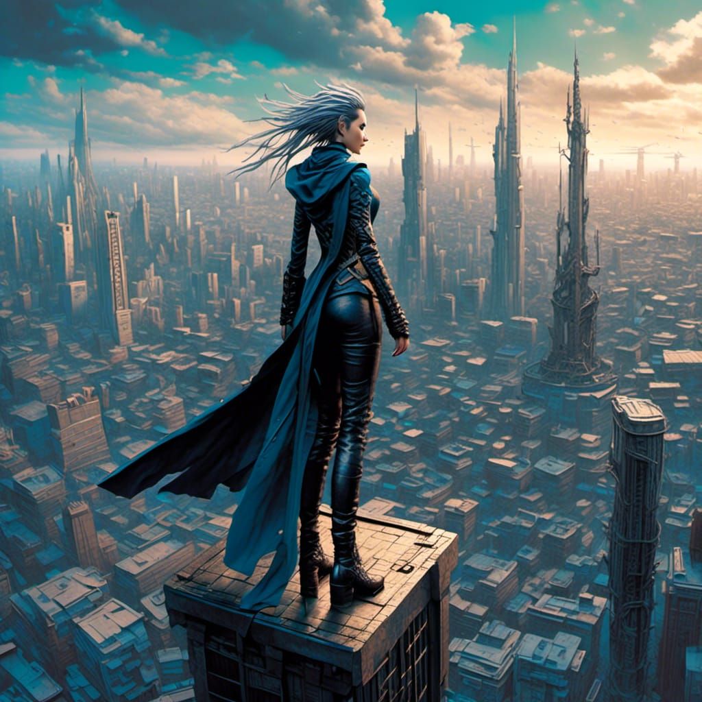 Cyberpunk Woman on Skyscraper Action Figure