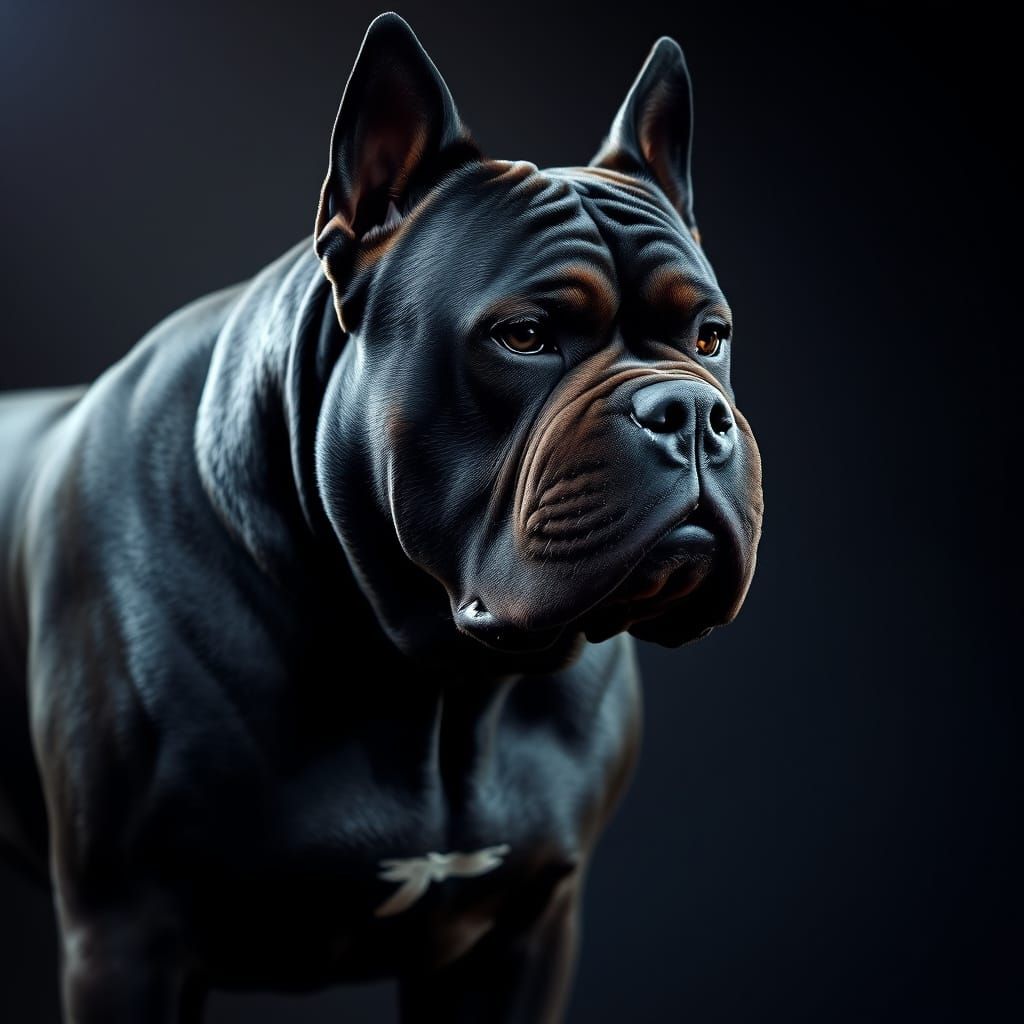 Majestic Black Dog with Cane Corso Features and Muscular Bui...
