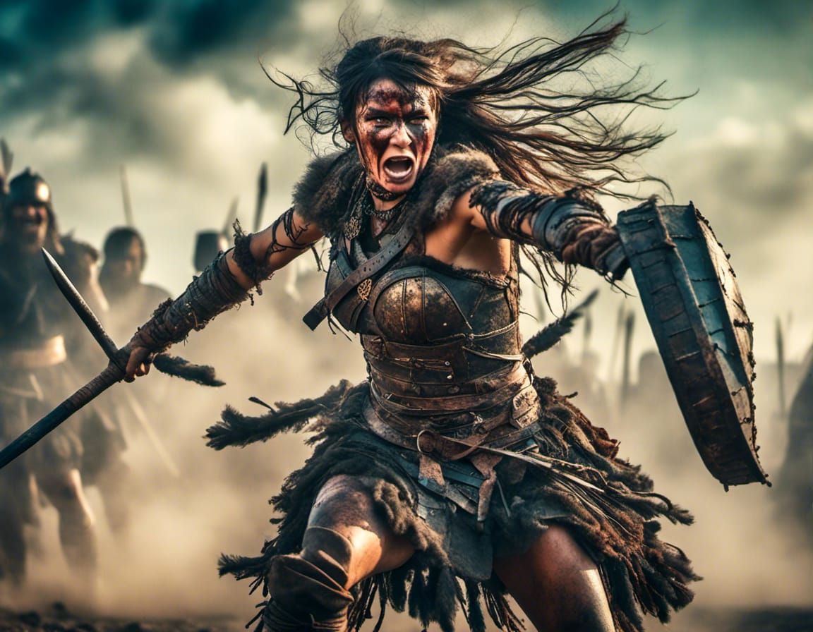 Fierce Female Warrior Charges into Battle
