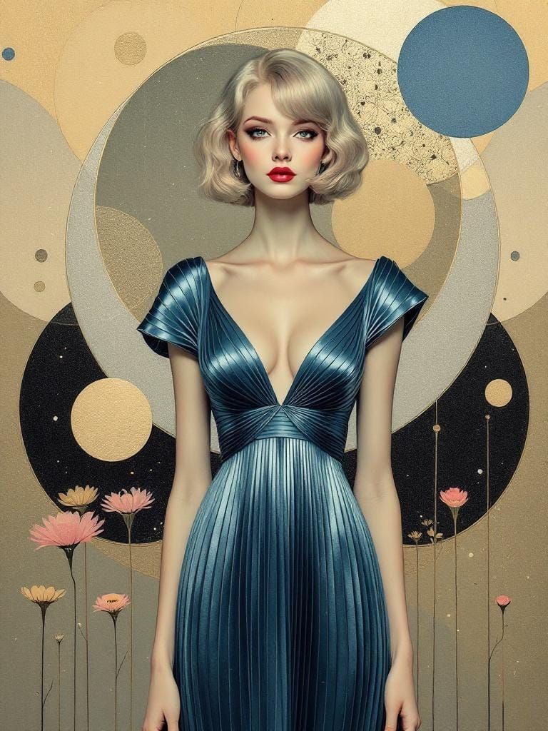 Art Nouveau Pin-Up with Geometric Flair