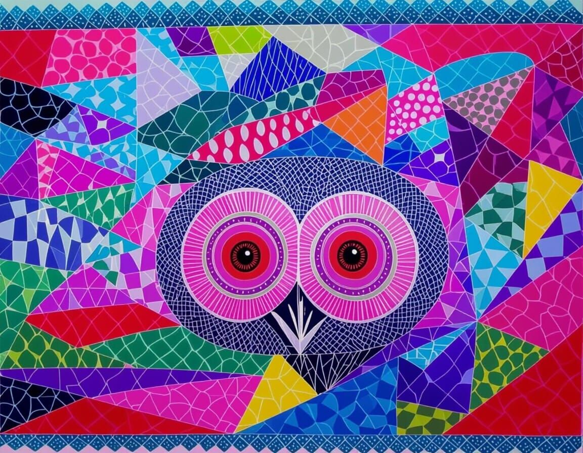 Glass Satanic Owl in Surrealist Dreamscape