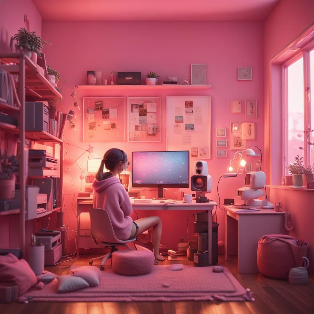 Lofi Girl in Cozy Room, Unreal Engine 5 Render