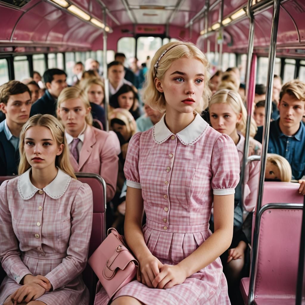 Elegant Young Man in Check Dress and Blonde Pigtails