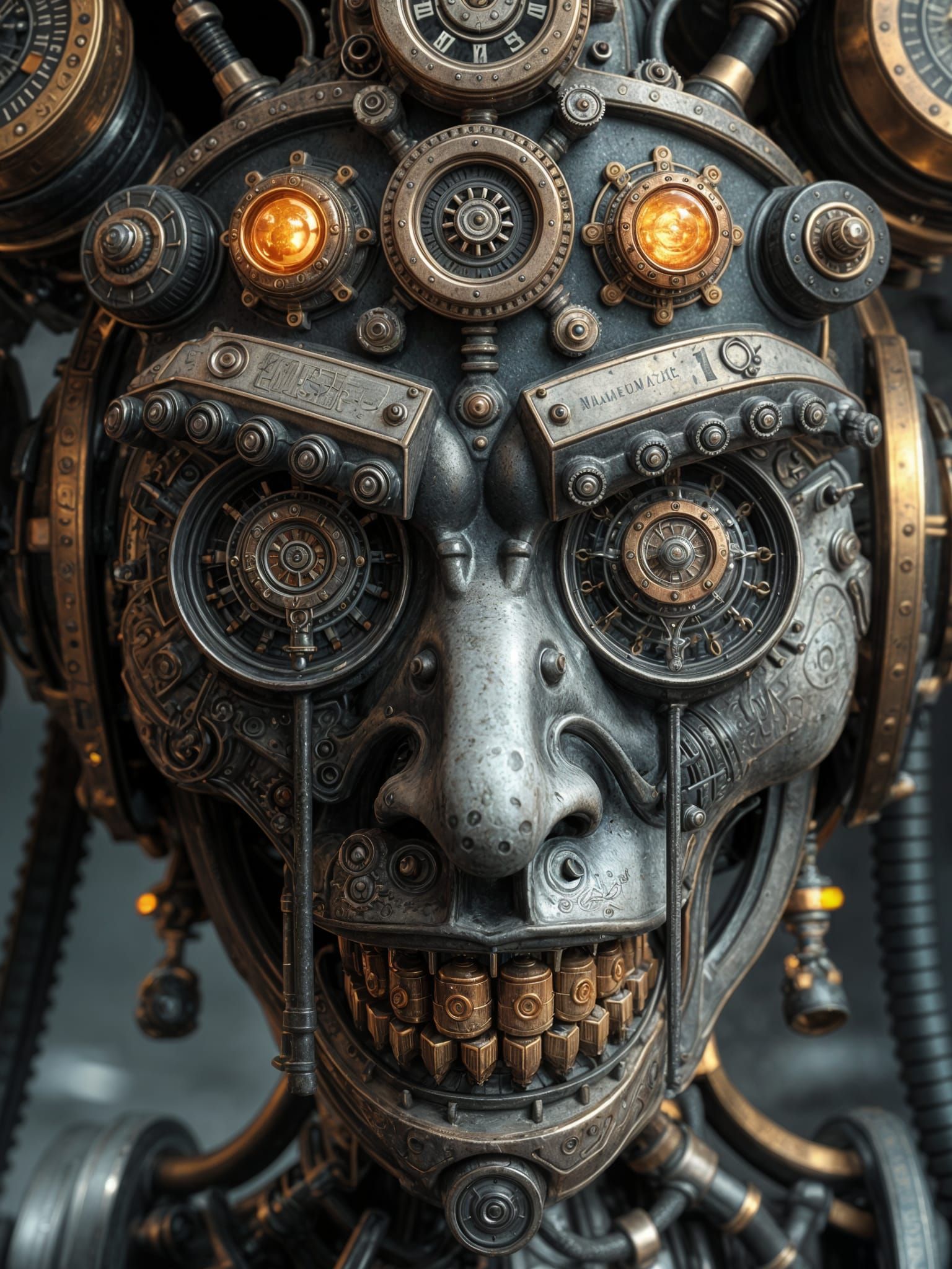 Steampunk-Inspired Hyperrealistic Machine Face in Photoreali...