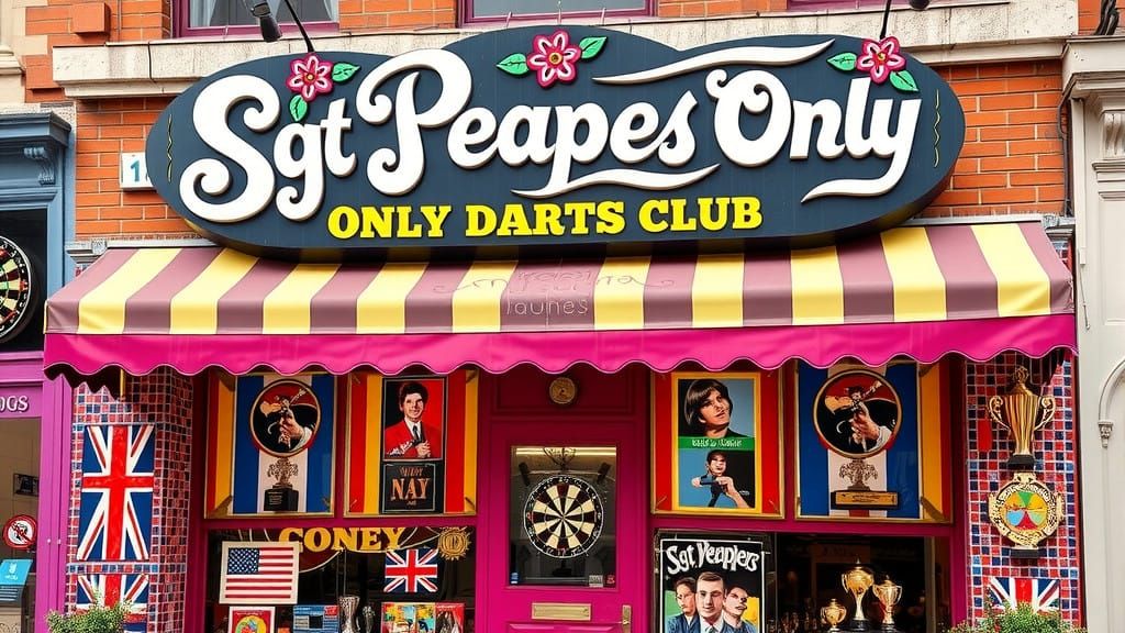 Psychedelic Darts Club Shopfront in 1960s Style