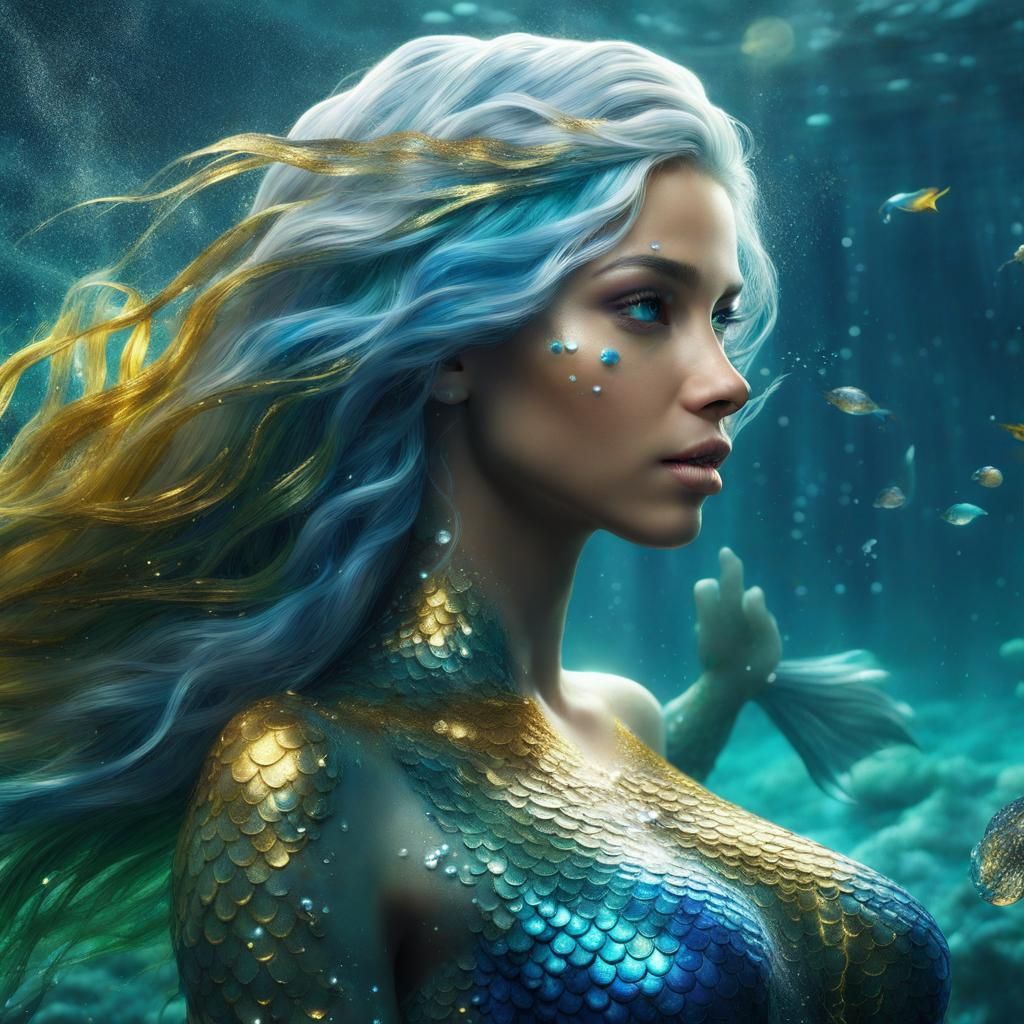 Colorful Mermaid in the Deep Sea: Fantasy Art