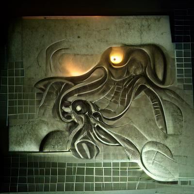 Art Deco Octopus Bas Relief in Giger Style