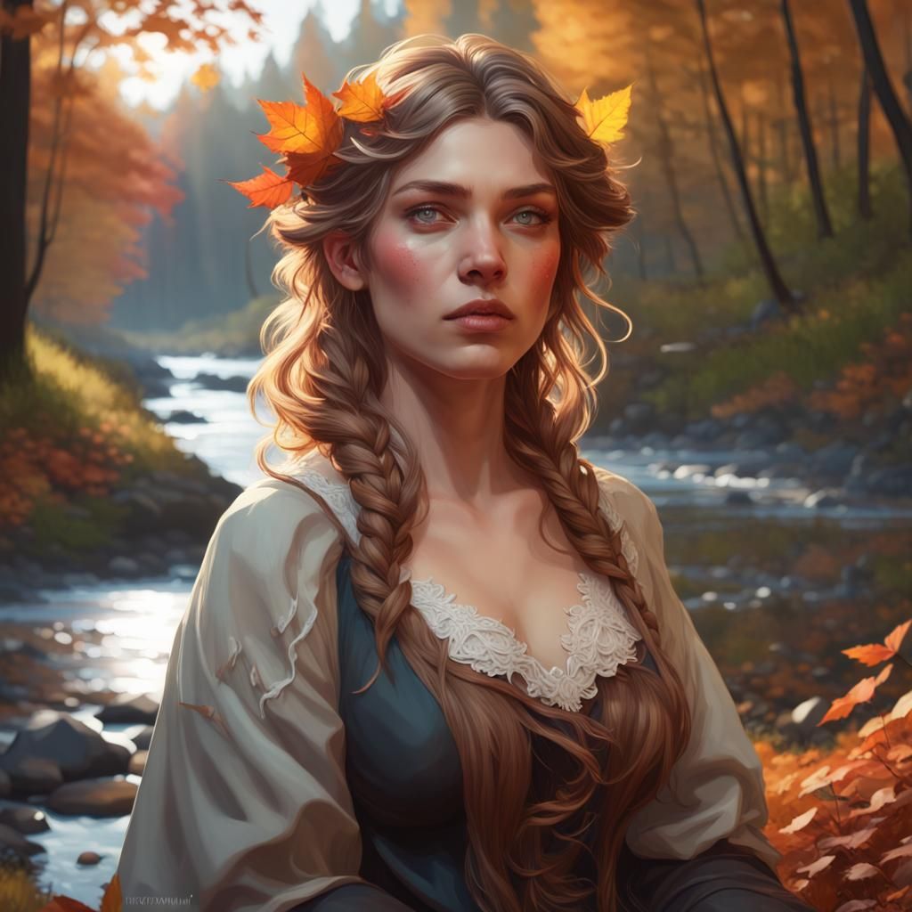Autumn Woodland Fairy Portrait in Hyperdetailed Style