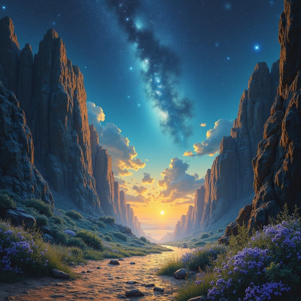 Astral Cosmic Landscape in Mixed Media Style