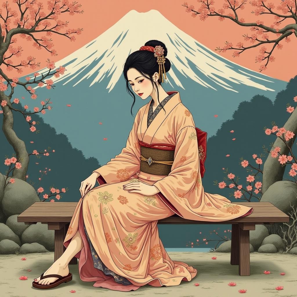 Courtesan in Feudal Japan: Ukiyo-e Style