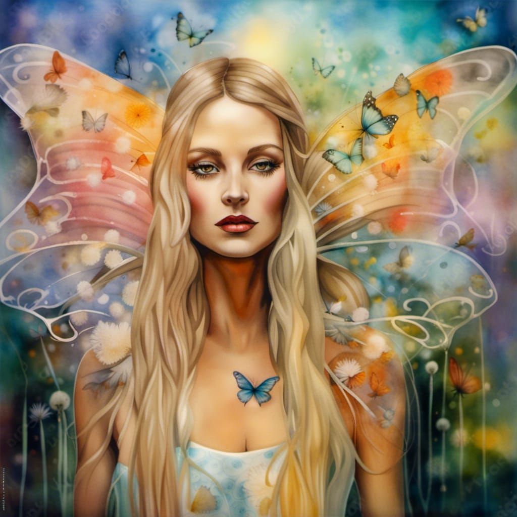 Fairy Supermodel with Butterfly Wings in Watercolor