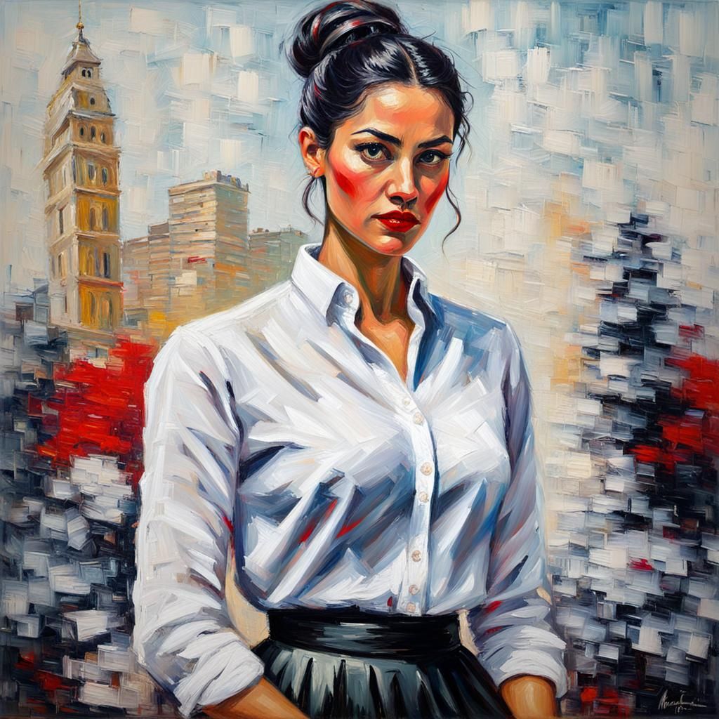 Woman in Office: An Expressionist Impasto Portrait