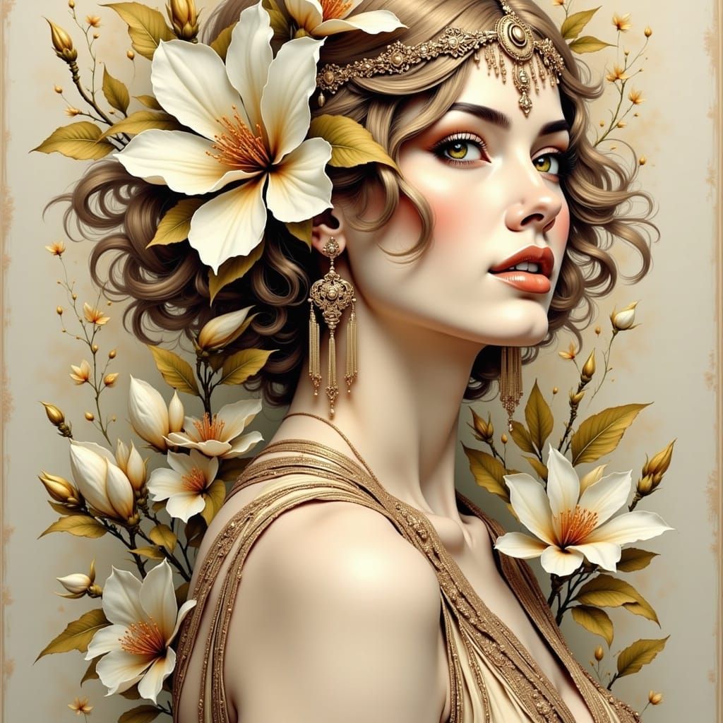 1920s Woman with Magnolias in High Key