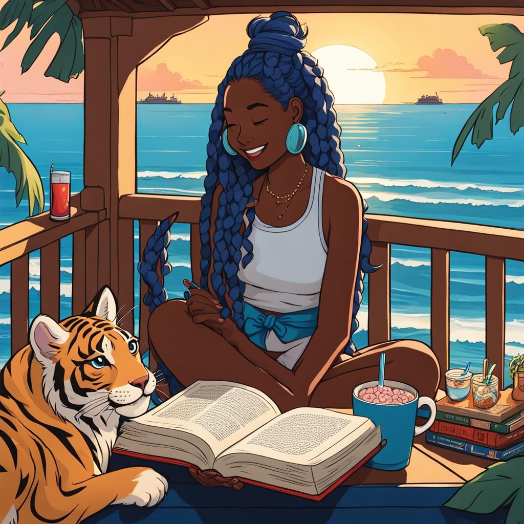 Girl with Tiger Cub in Beach Jacuzzi