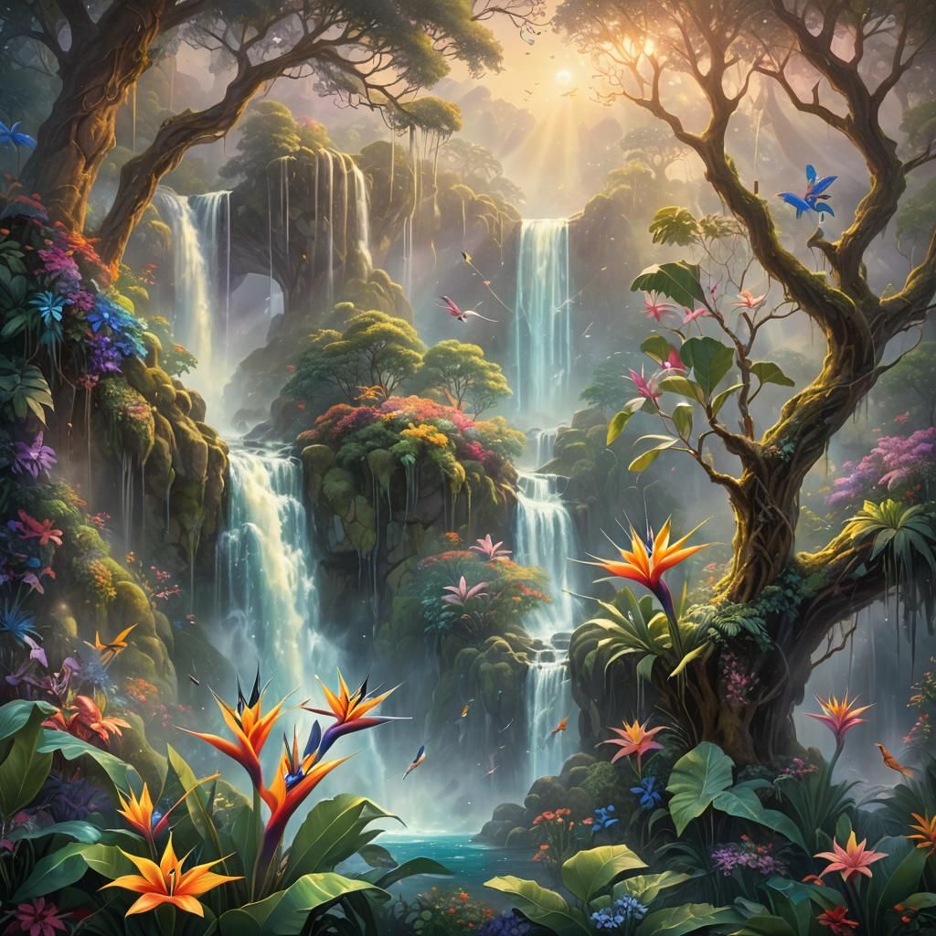 Fantasy Landscape: Birds of Paradise in Ethereal Light