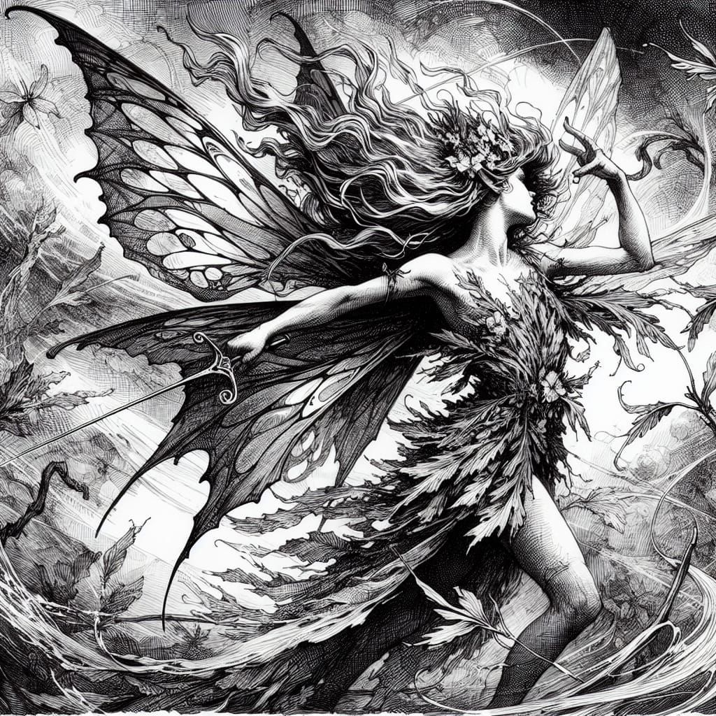 Detailed Fairy Illustration in Gothic Art Style