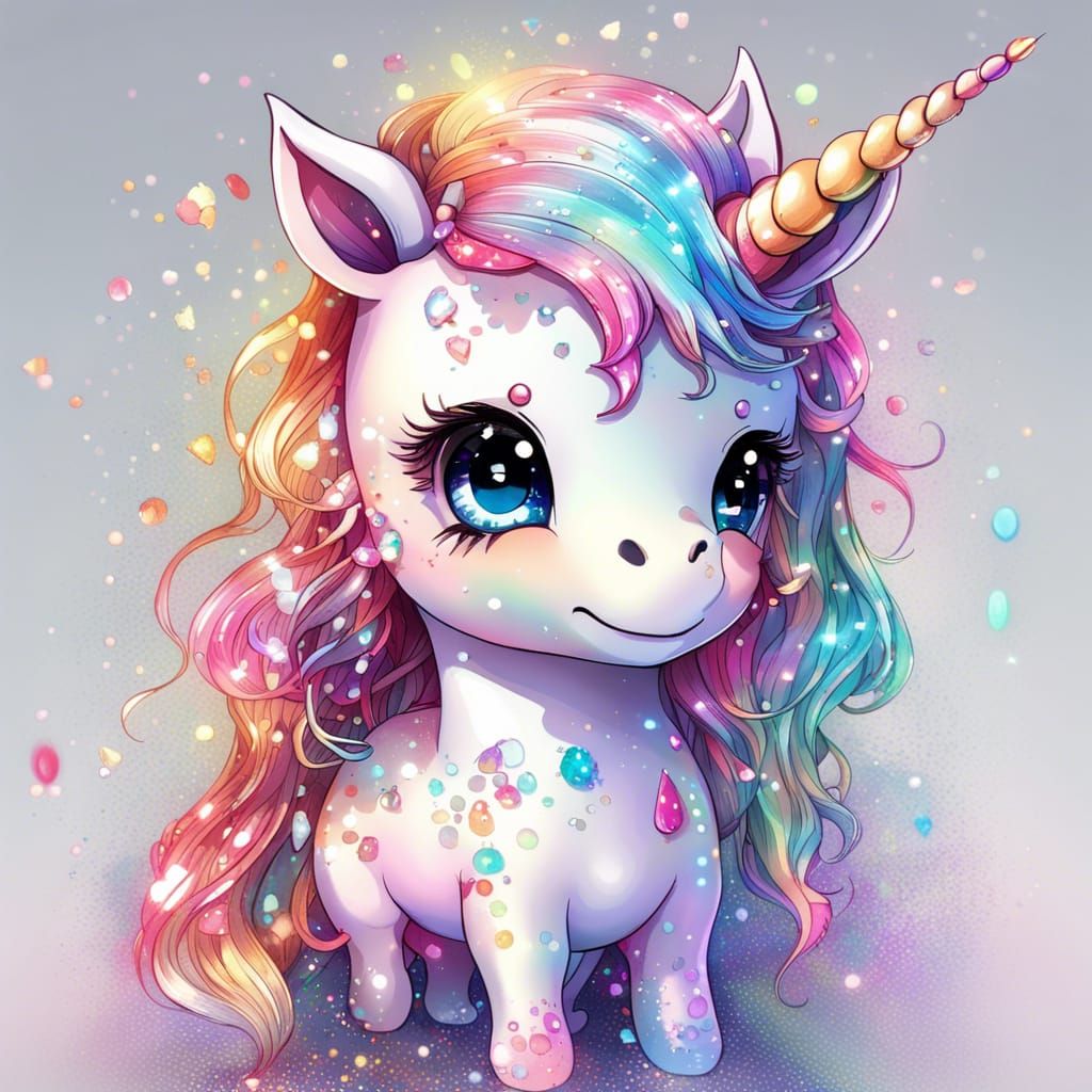 Rainbow Unicorn Chibi with Glittering Details