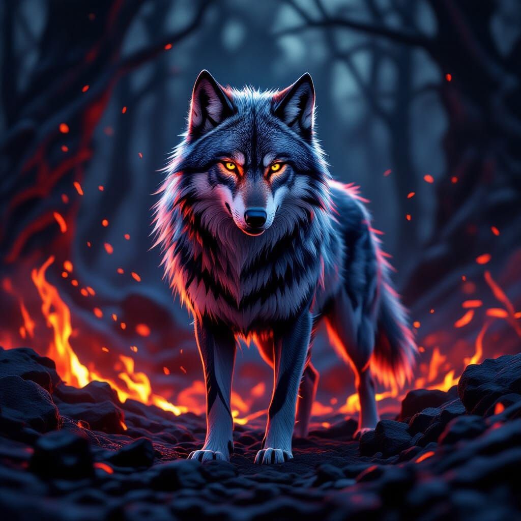Glassfire Wolf in Volcanic Forest