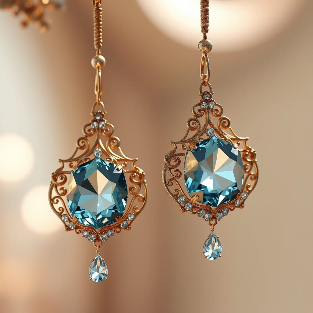 Aquamarine Earrings in 3D Game Art Style