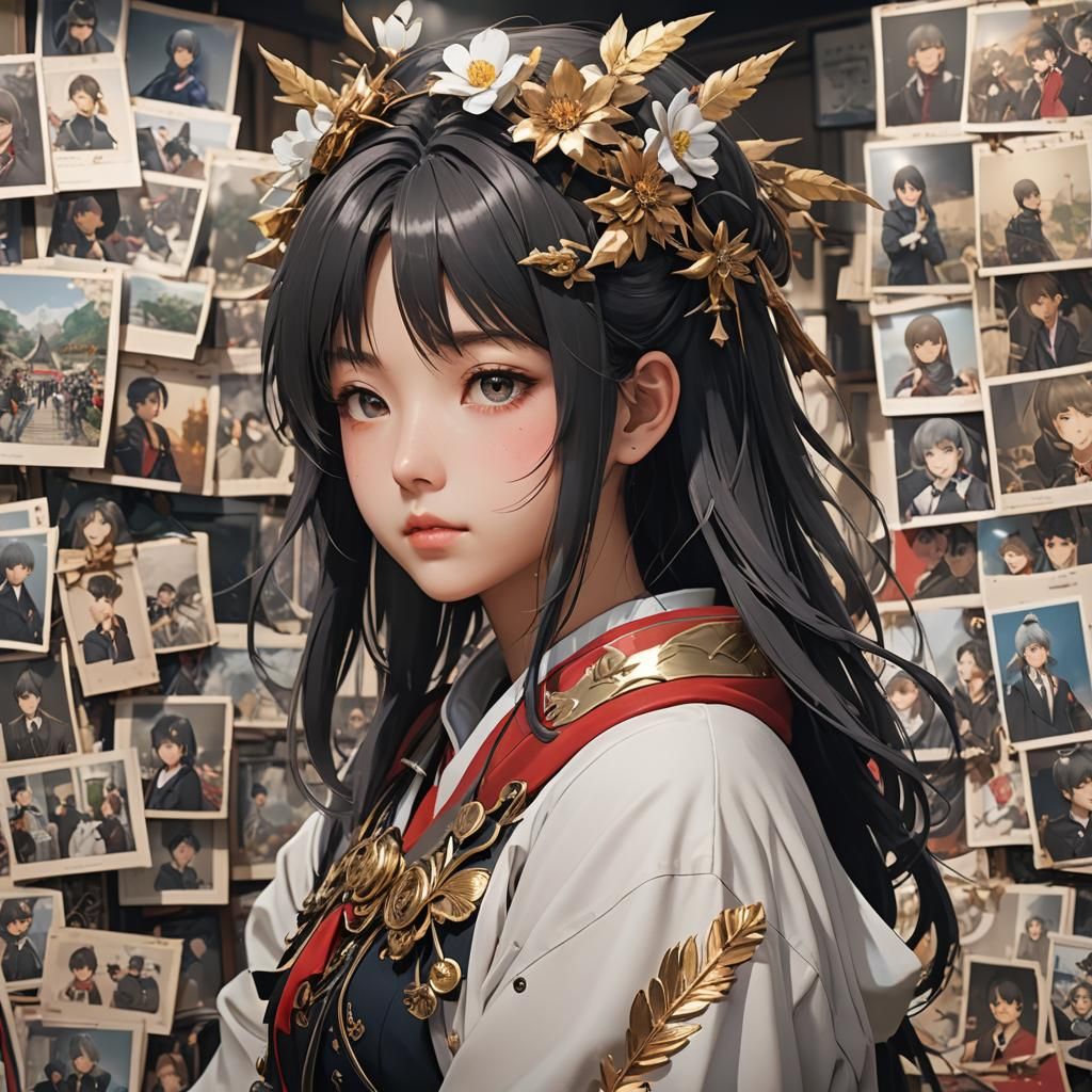 Anime Style 3D Art of Figure Gazing at Photos