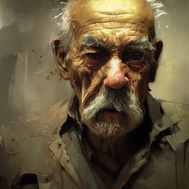 Detailed Portrait of Elderly Man with Large Mustache