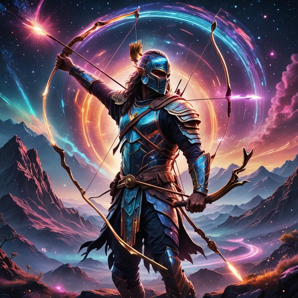 Cosmic Warrior in Starry Landscape by Amaringo