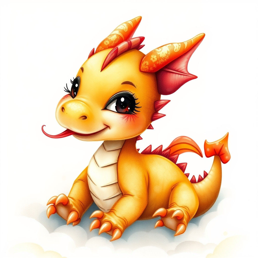 Whimsical Golden Dragon in Dreamy Illustration Style