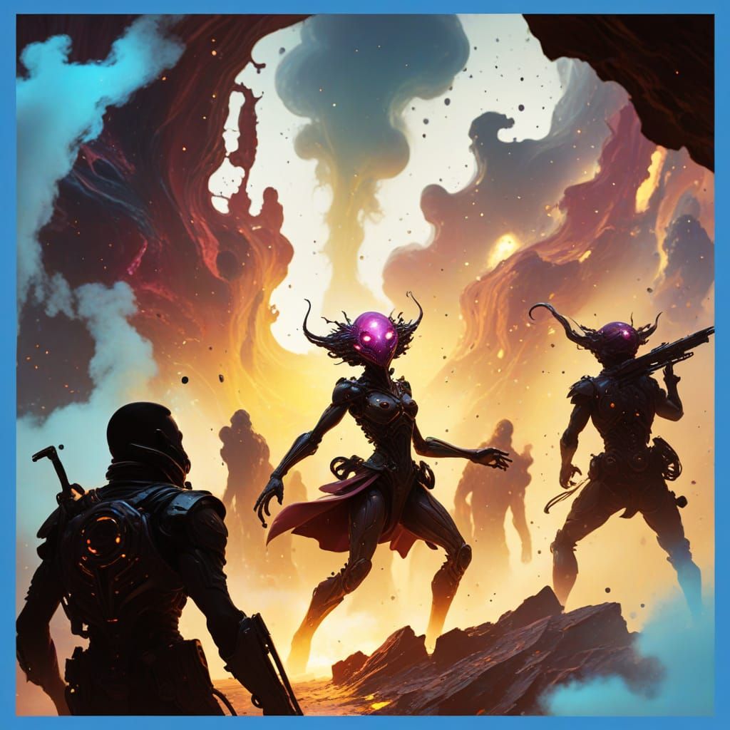 Alien Creature in Abstract Nebula, Sci-Fi Concept Art