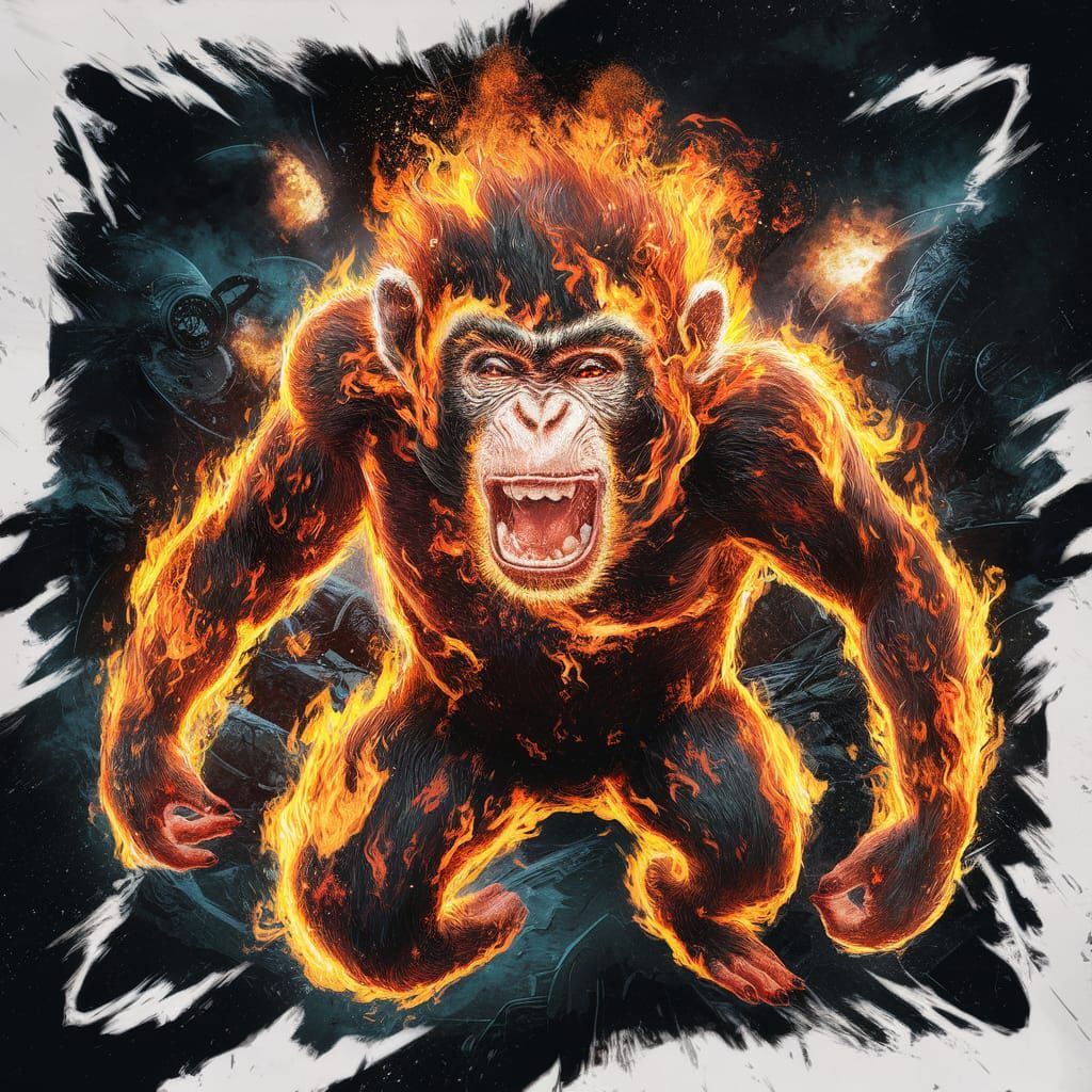 Fiery Space Chimp in Persona5 Inspired Style
